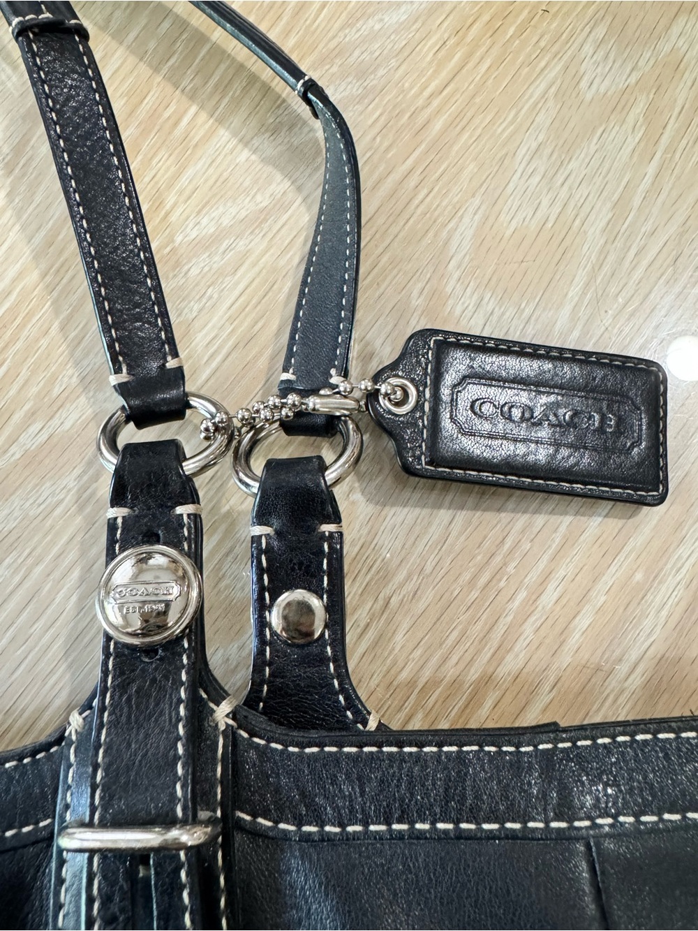 Coach Black Leather Shoulder Tote with Silver Hardware - Picture 2 of 5